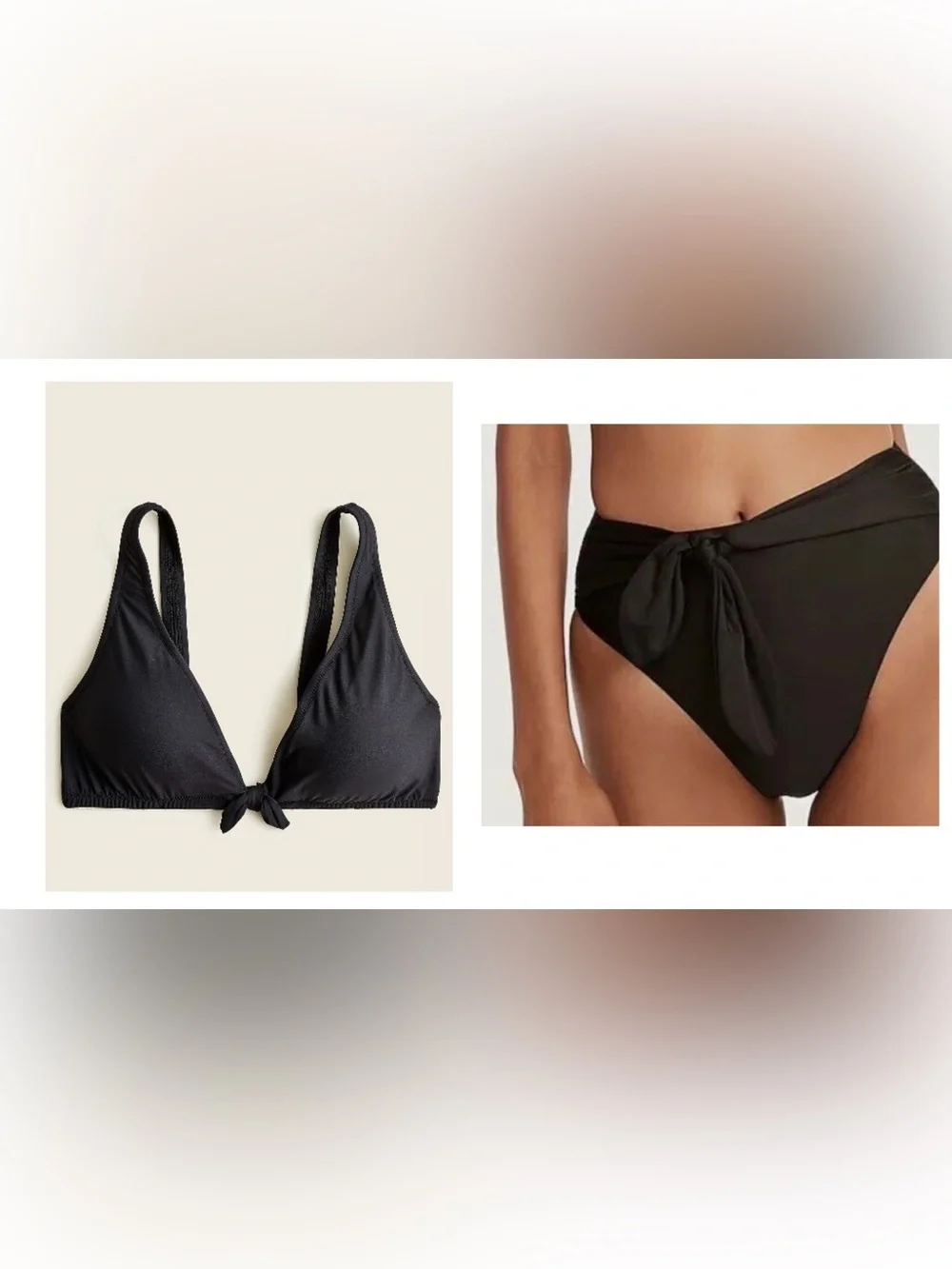 J.Crew Women’s Black Tie-Front Bikini Set - Classic Swim 2pc Set
